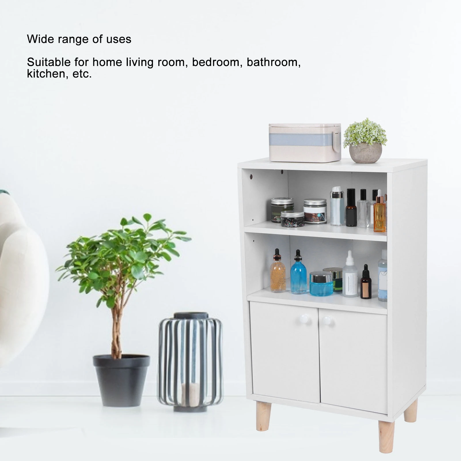 Bathroom Livingroom Cabinet Multifunctional MDF Wood Floor Cabinet with 2 Shelf Home Furnitures Storage