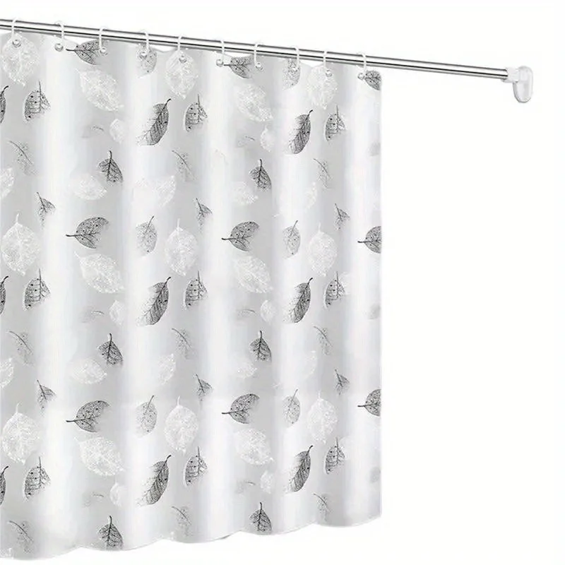 Waterproof Leaf Pattern Shower Curtain with Rustproof Grommets and Hooks