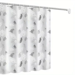 Waterproof Leaf Pattern Shower Curtain with Rustproof Grommets and Hooks (180x200cm)