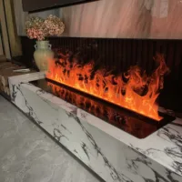 Умный 3D атомизационный электрический камин — сменяющаяся цветовая LED-пламя из пара, управление приложением и пультом, увлажнитель, автоматическая подача и слив воды, тихая работа, звук потрескивания дров, настенный/н