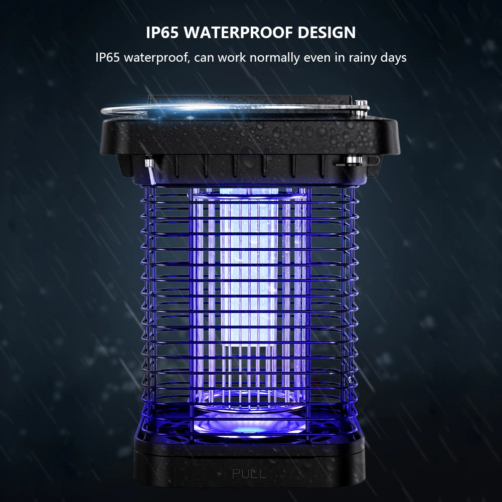 태양열 모기 킬러 램프, IP65 방수 휴대용 모기 트랩, 실내 야외 캠핑용 블루 퍼플 라이트