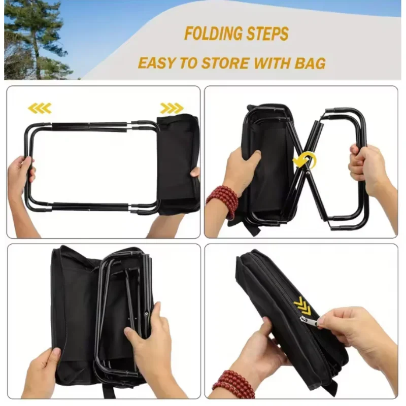 Tabouret pliant pêche avec fermetures réglables et structure métal durable camping randonnée