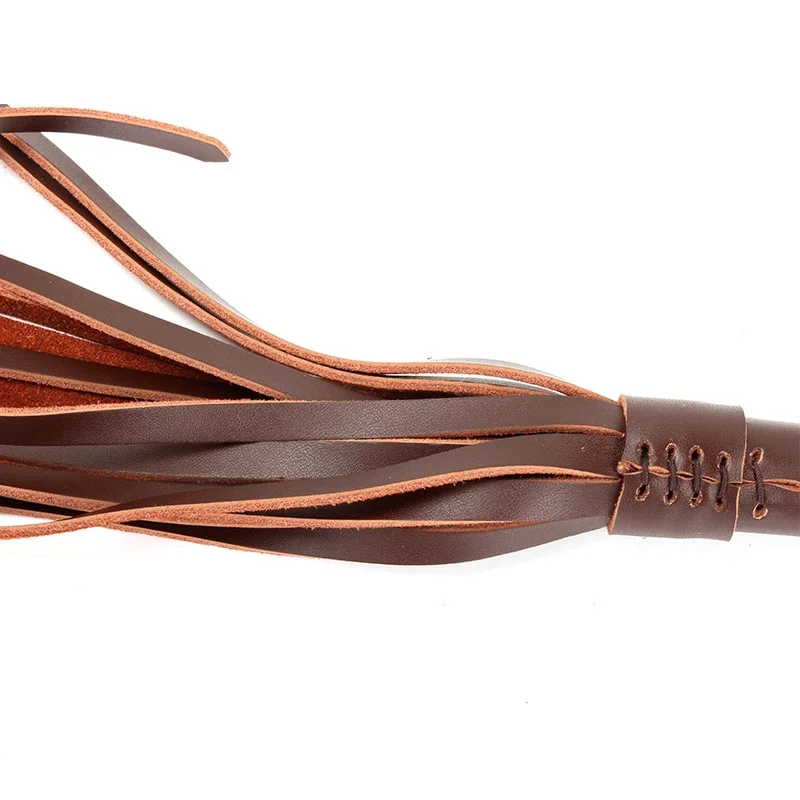 49CM Brown Genuine Leather Horse Whip,Handmade Suede Flogger Bull Whip for Horse Training Crop Equestrian Riding 4