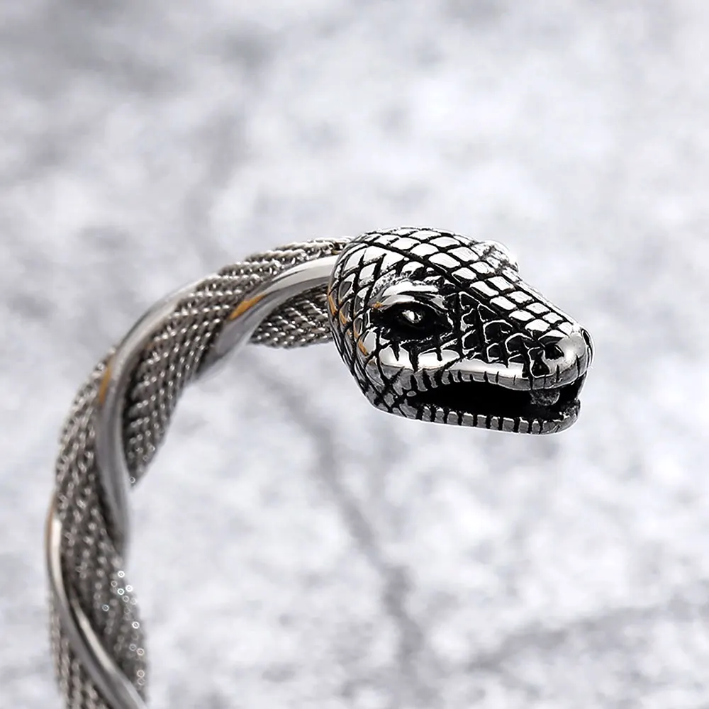 Viking Wolf Head Bracelet Opening Adjustable Wristband Cuff Snake Bangle for Men Fashion Norse Accessories Jewelry