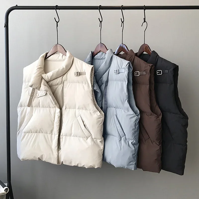 Winter New Women Warm Solid Stand Collar Vest Waistcoat Windproof Lightweight Gilet Warm Female Duck Down Coat Sleeveless Korean