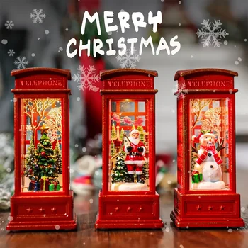 Christmas Phone Booth Decoration with Santa Claus, Snowman & Tree - Red With Light 1