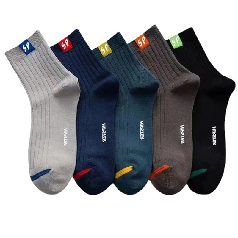 

5Pairs Cotton Men's Socks Breathable Casual Sock Solid Color Striped Spring Summer Thin Sweat-absorbing Sports Tube Man Socks