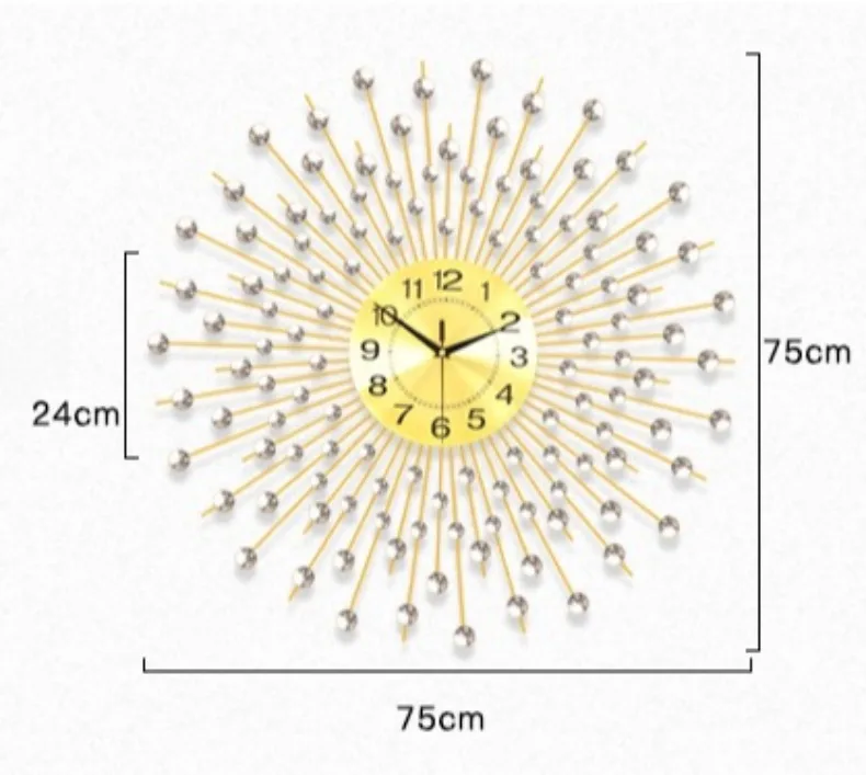 Large Wall Clocks Metal Silent Luxury Clock Creative Living Room Quartz Modern Gold Round Wall Art Watches Home Decor Gifts