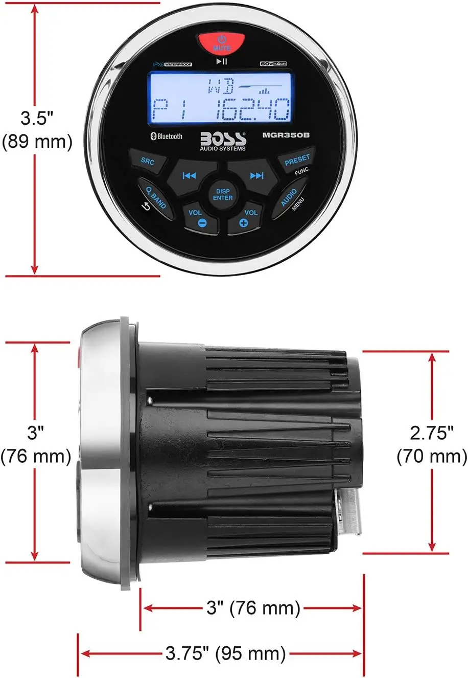 Audio Systems Marine Boat Stereo Gauge Receiver &ndash; Bluetooth Head Unit, No CD DVD Player, Built-in 4 Channel Amplifi