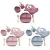 8/Pcs/Set Baby Food Feeding Tableware Sucker Bowl+Spoon+Fork Eating Dinnerware For Children Dishes Baby Bib Cup Baby Stuff 5