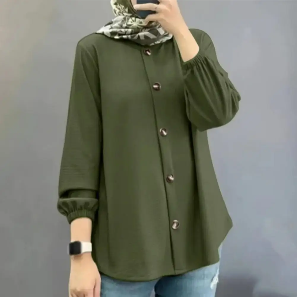 

Women Work Shirt Long Sleeve Button-down Shirt Soft Breathable Women's Spring Fall Shirt with Single-breasted Round for Comfort