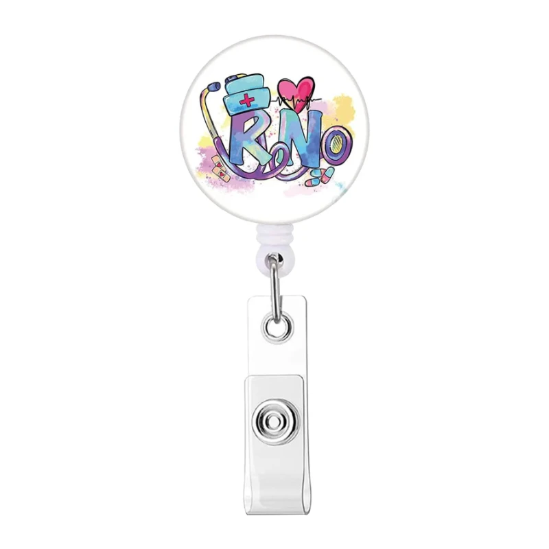 

Nurse's Retractable Badge Reels Cartoon Heart Pattern Multi-purpose Work Card Holder Keychain Holder Hospital Supplies