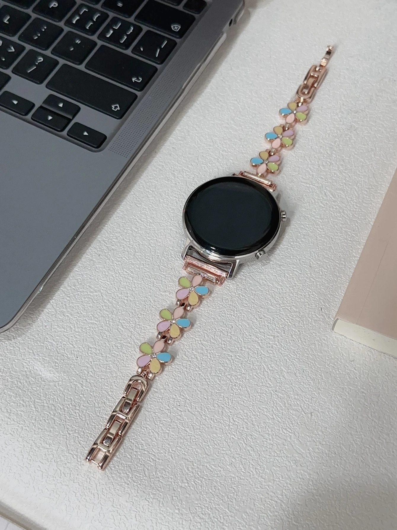 Floral Design Bracelet Link Strap - 20mm, 22mm, 18mm, Adjustable Sport Band in Various Sizes