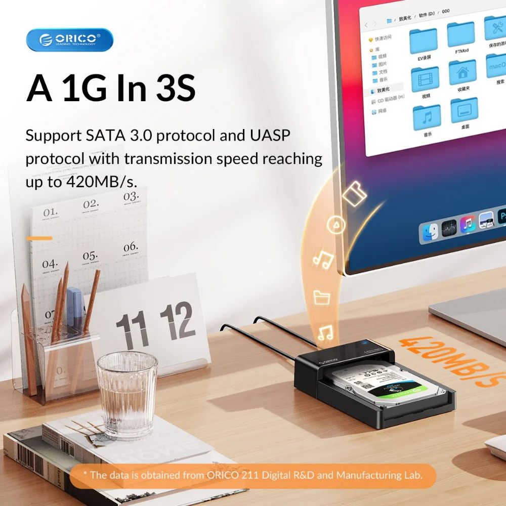 HDD Docking Station ORICO Lay-Flat HDD Docking Station SATA to USB 3.0 External Hard Drive Docking Station for 2.5/3.5inch HDD SSD Support UAS