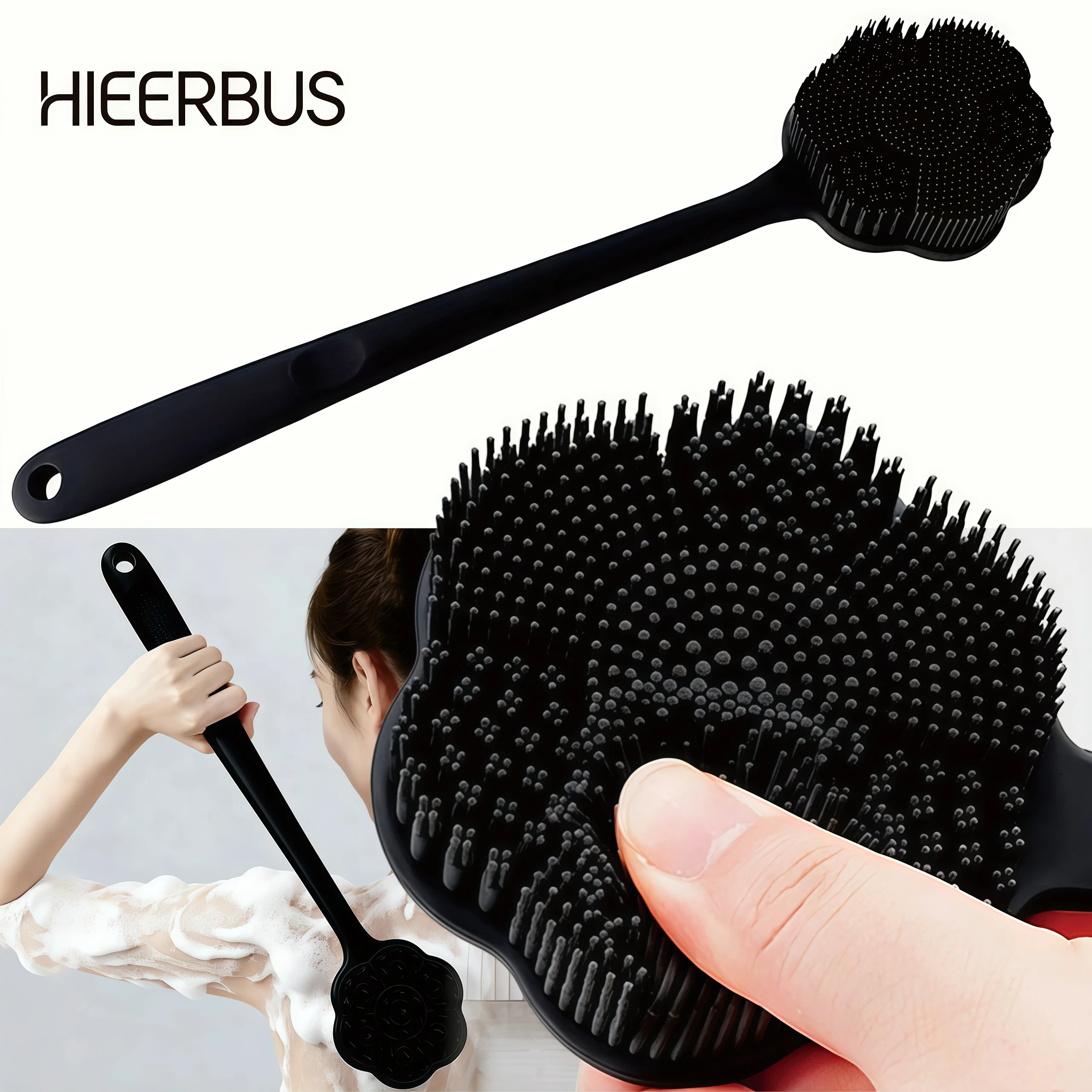 Enhanced Silicone Back Scrubber with Long Handle - Dual-Sided Exfoliating & Massage Shower Brush