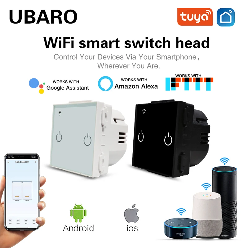 

UBARO EU Wifi Smart Touch Wall Switch Indicator DIY Part Combine With Tempered Glass Frame Accessory White Black Home Appliance