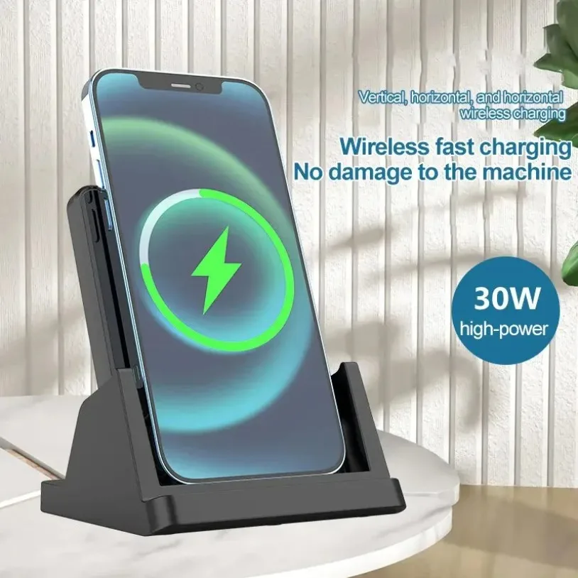 30W Wireless Charger Pad Stand Desktop Ultra-thin Mobile Phone Fast Charging Dock Station For iPhone 16-12 Samsung Xiaomi