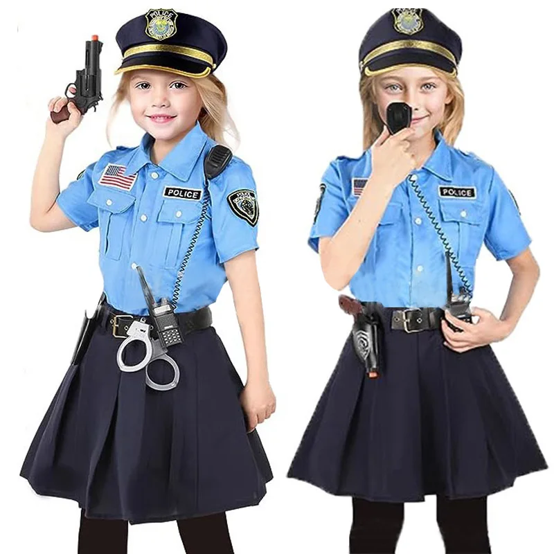 Dress Up America Police Costume for Kids Police Officer Costume for Girl Cop Uniform Set with Accessories Party Show Gifts
