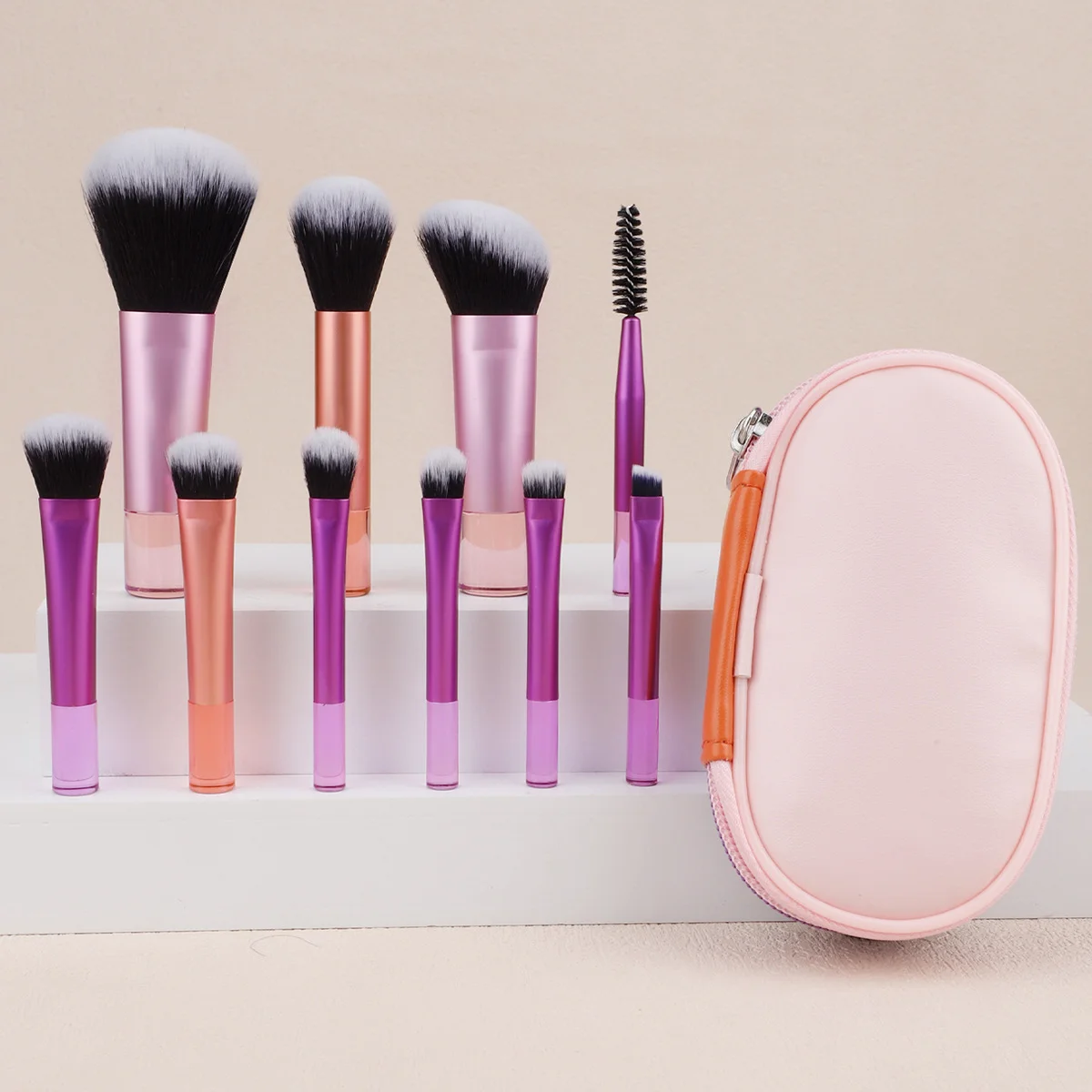 Compact 10-Piece Makeup Brush Set for Face and Eyes - Powder, Foundation, Blush, Concealer Blender Tools