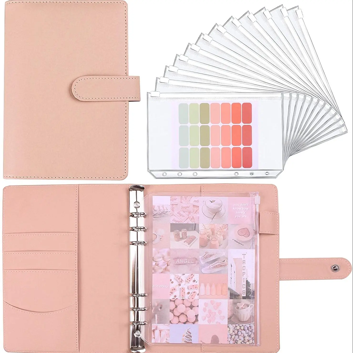 Budget Binder A6 Budget Binder Planner With 12 Pieces Cash Envelopes 12 PCS A6 Pockets Colorful PU Leather Notebook