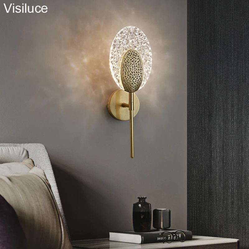 LED Bedroom Wall Lamp Wall Sconces Brass Copper Acrylic Lampshade Indoor Lighting for Living Room Bedroom Corridor Light Fixture led wall lamp