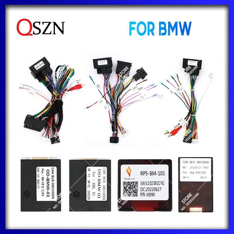 QSZN для BMW 1 серии X1 X3 X5 E39 E46 E53 E85 E90 E92 E93 Android автомобильное радио Canbus коробка декодер адаптер кабель питания