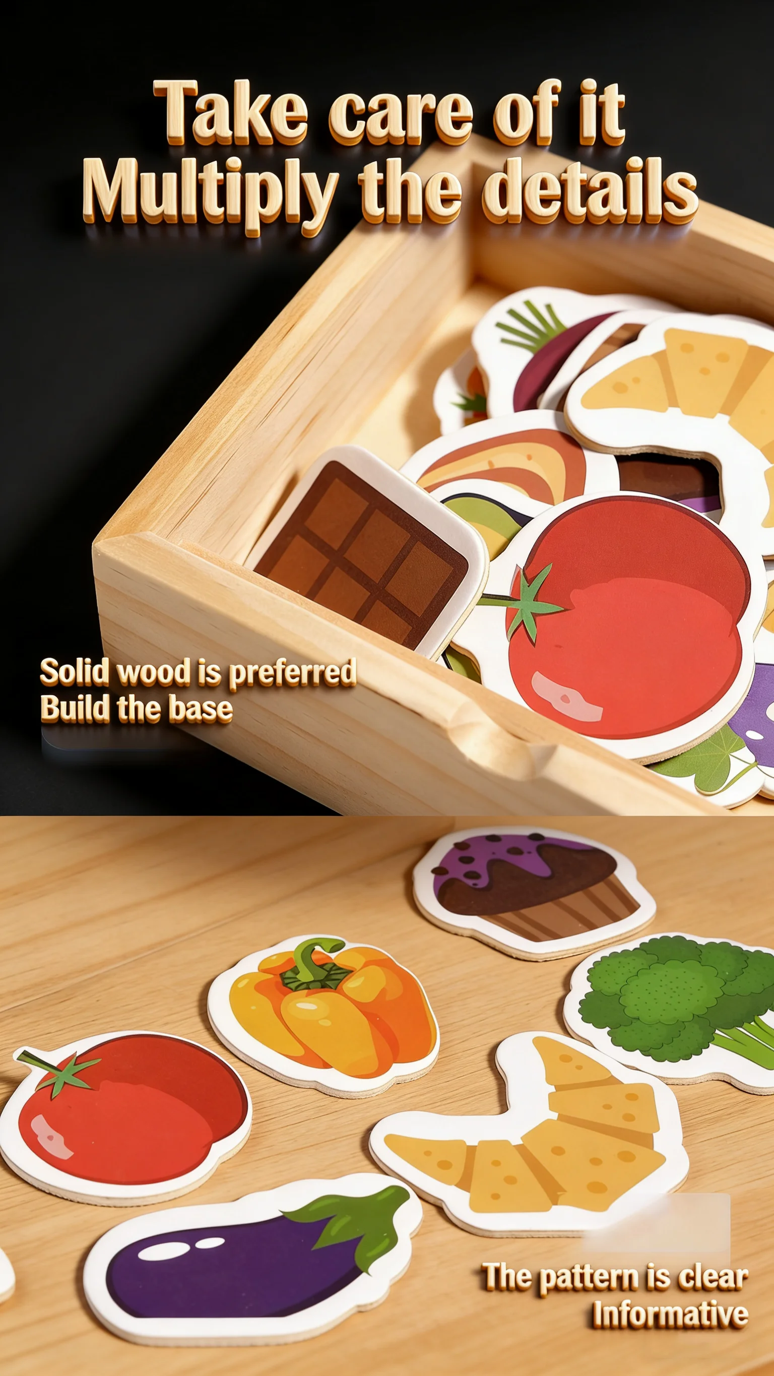 Holz-Bären-Fütterungsspiel für Kleinkinder 30 Lebensmittelkarten Obst Gemüse Desserts Löffel Teller zur Förderung der Feinmotorik Lebensmittel-Erkennungsfähigkeit – Detail 6