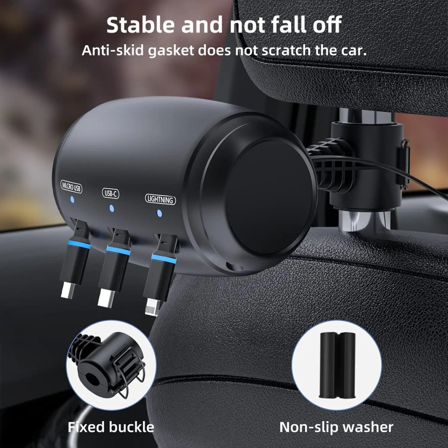 접이식 뒷좌석 차량 수납함 차량용 충전 케이블 3 in 1 차량용 충전 케이블 마이크로 USB, USB-C 호환