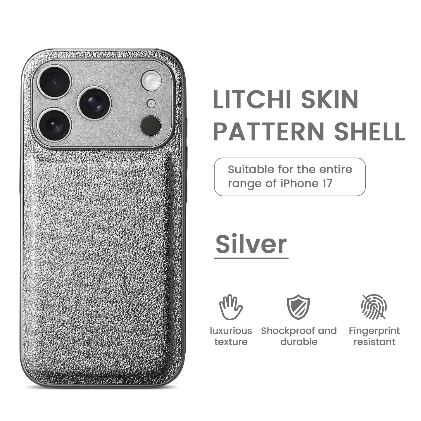 Luxury Lychee Pattern Leather Shockproof Phone Case - Solid Color Cover