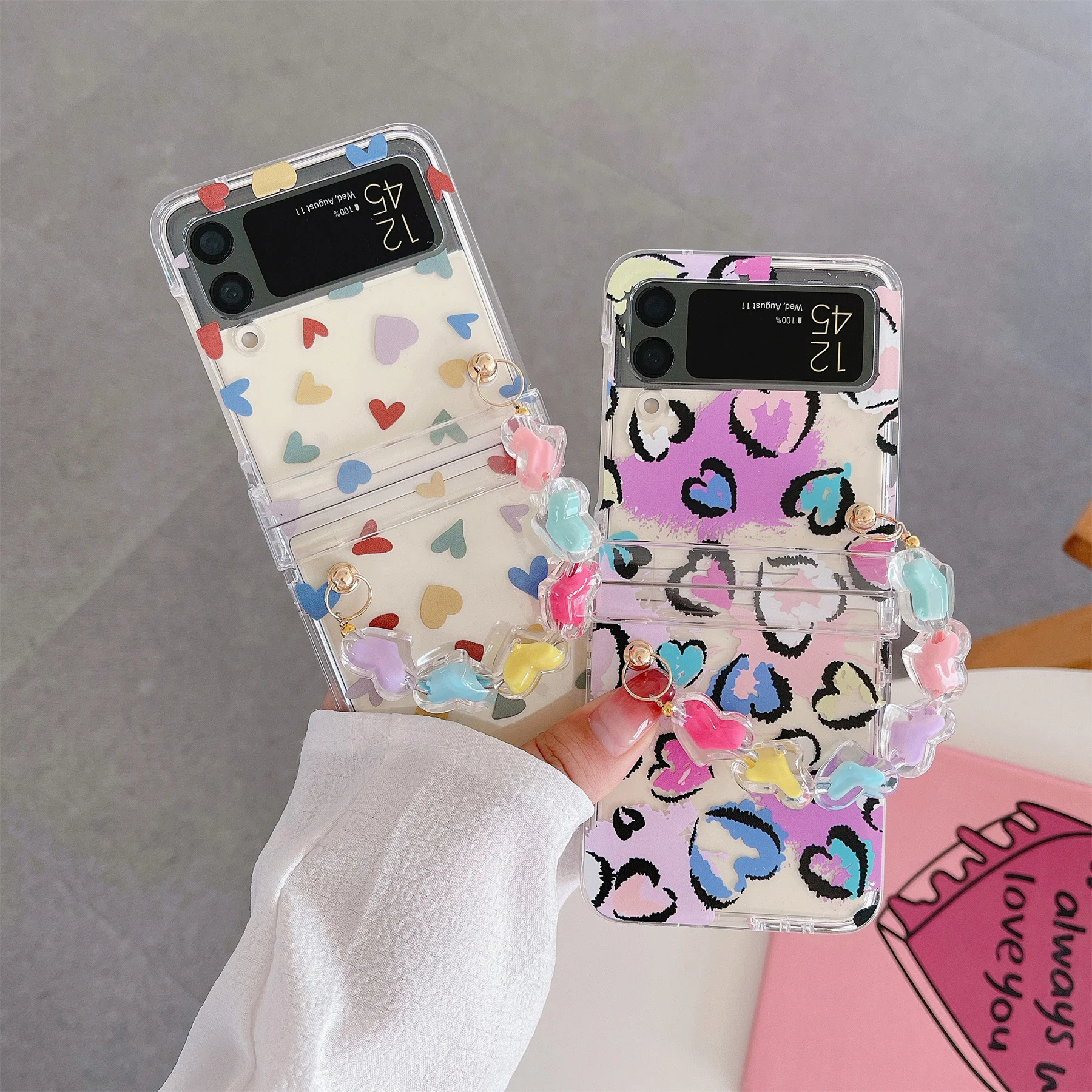 Cute Flower Bracelet Chain Heart Case for Samsung Galaxy Z Flip 4 ...