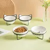 Cute Paw Print Cat Bowl Cartoon Pet Ceramic Bowl Iron Frame Double Bowl Dog Cat Universal High Quality Non-slip Bowl Pet Feeder 4