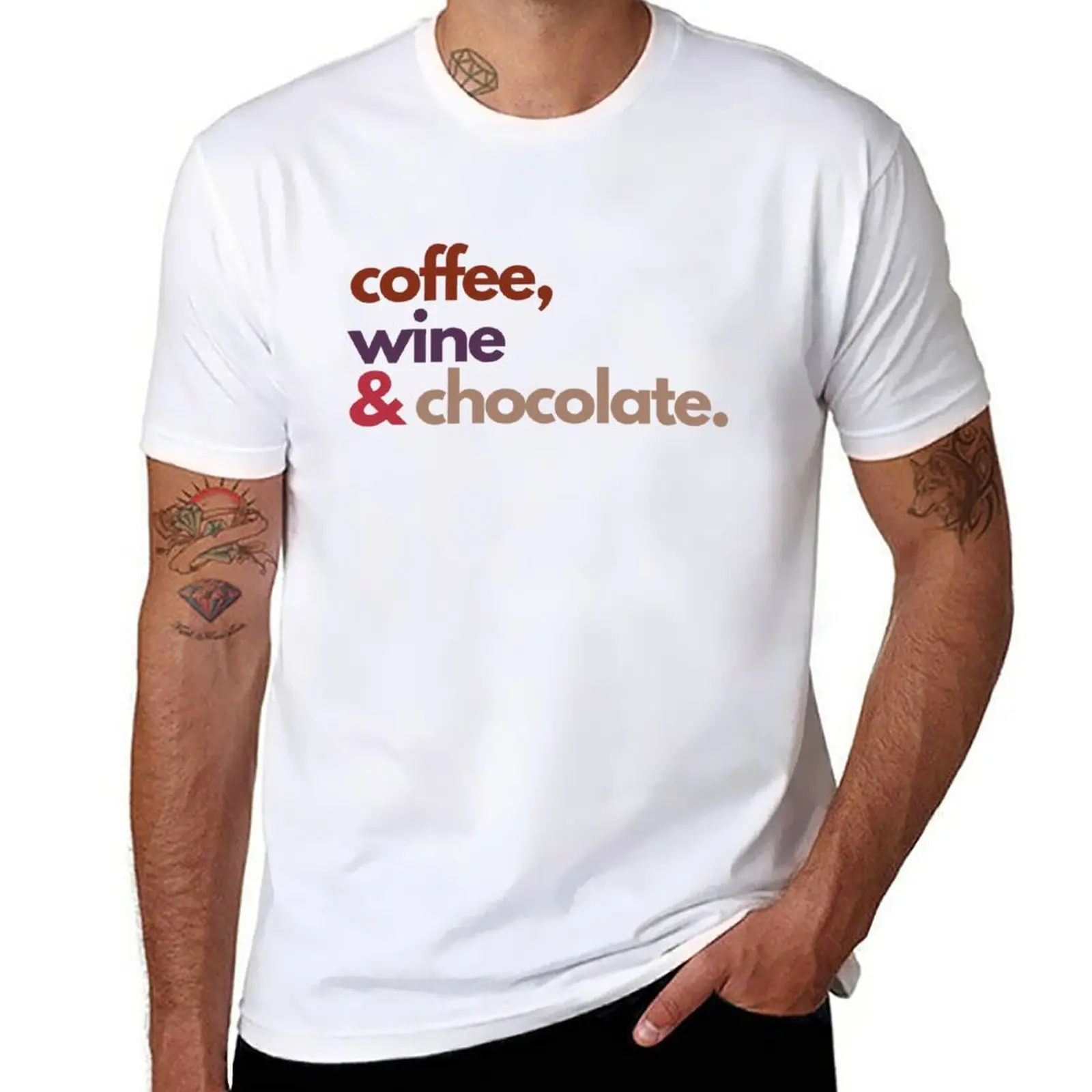 

New Coffee, wine, chocolate. T-Shirt black t shirt plus size tops sweat shirts tops Men's cotton t-shirt
