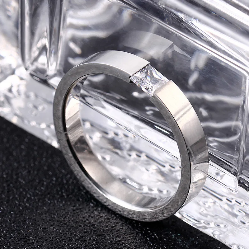 Titanium Steel Rings Titanium Steel Rings Women Minimalist Silver Color Zircon Ring Men Fashion Jewelry Frosted Scratched Free KBR180