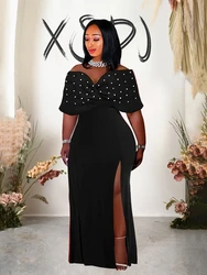 Side Slit Dress Beads V Neck Off The Shoulder Elegant Long Evening Party Dresses Wholesale Plus Size Sexy Dresses for A Lady