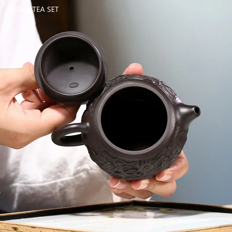200ml Chinese Yixing Purple Clay Tea Pot Boutique Hand-carved Dragon Pattern Teapot Custom Filter Beauty Kettle Zisha Tea Set