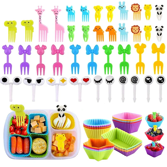Mini Animal Cartoon Food Selection Children's Snack Cake Dessert Food Fruit Fork, Silicone Lunch Box Dispenser