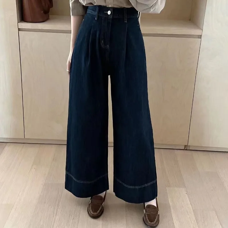 QWEEK Harajuku Vintage Women's Jeans Oversized Elegant Old Money Wide Leg Denim Pants Ladies Korean Fashion High Waist Trousers