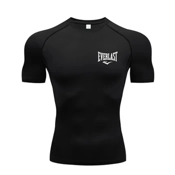 Summer Compression Sweatshirt Short Sleeve Men's Fitness Printed T-Shirt Running Quick-Dry Top Gym Workout Bodybuilding T-Shirt 1