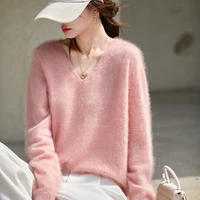 WinvyNee Winter Women's Clothing Tops Brushed Wool V Neck Gray Warm Causal Sweaters Soft Solid Knitted Pullover Jumpers A1713002 - Image 3