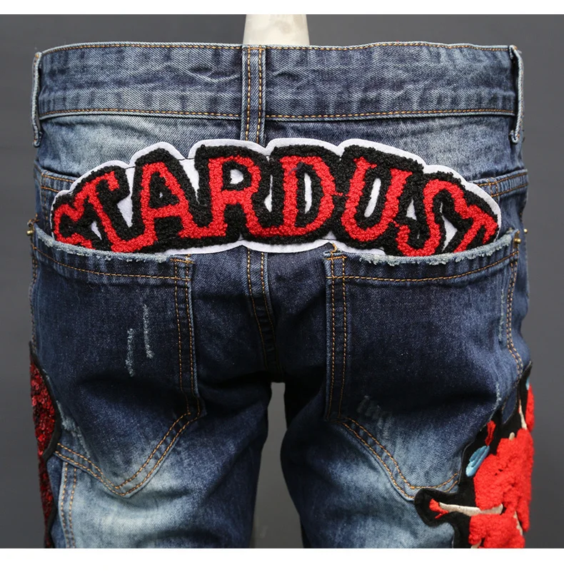 Wind 2022 Personality Beauty Embroidered Jeans Male Embroidery Flocking Self-cultivation Directly Canister Long Pant Jeans Homme mens jeans sale