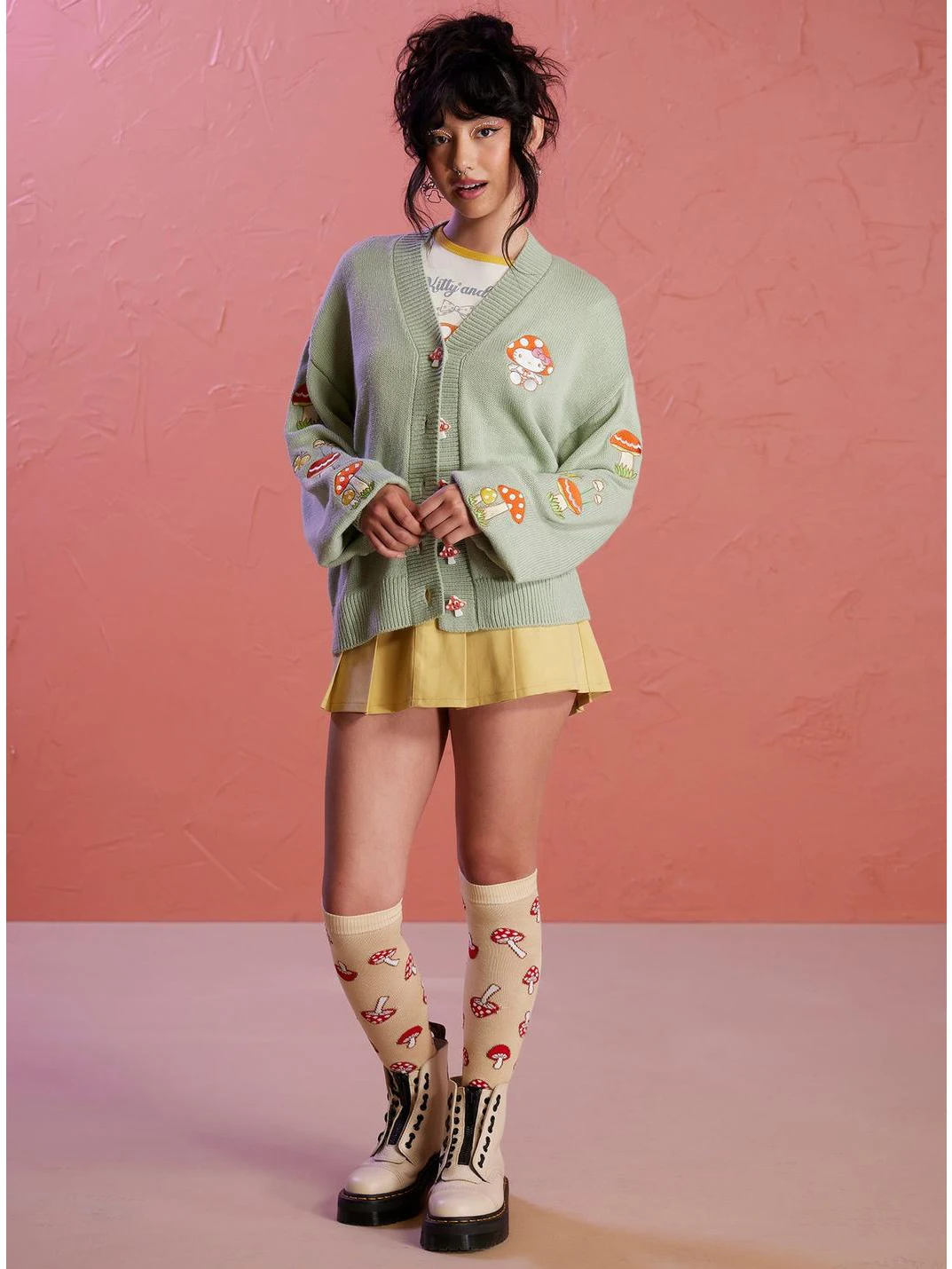 

Anime Kawaii Sanrio Hello Kitty Women's Sweater Spring and Autumn New Cotton Embroidery Loose V-Neck Sweater Fashion Cardigan