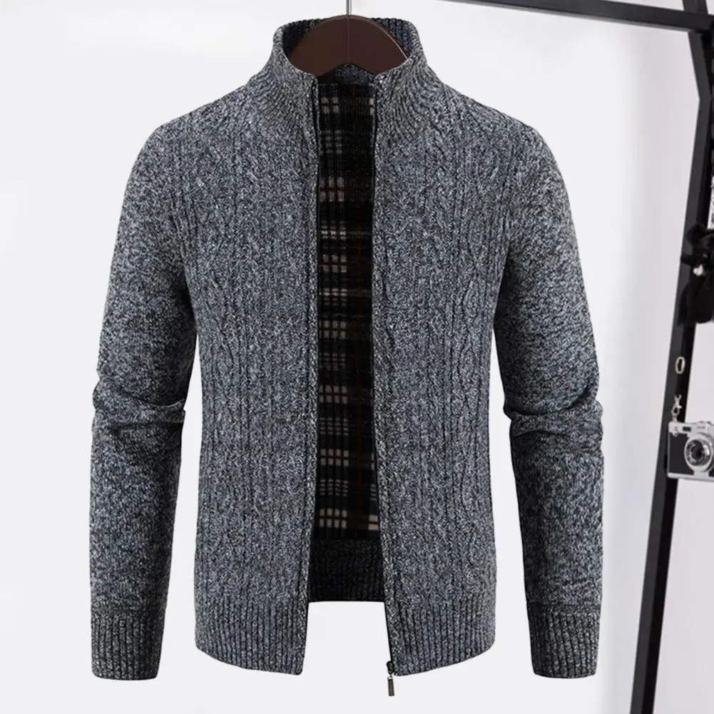 

Men's Autumn And Winter Jacket Knitted Cardigan Thickened Warm Zipper Pocket Long Sleeve Casual Cardigan Sweater Jacket