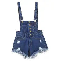 Women Denim Jeans Single-breasted Casual Hole Jumpsuit Romper Overalls jeans shorts - Image 2