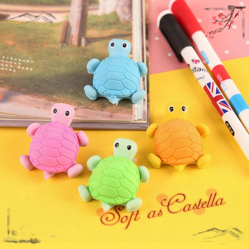 4 Pcs Creative Cartoon Pencil Eraser Turtle Rubber for School Supplies Back To School 4