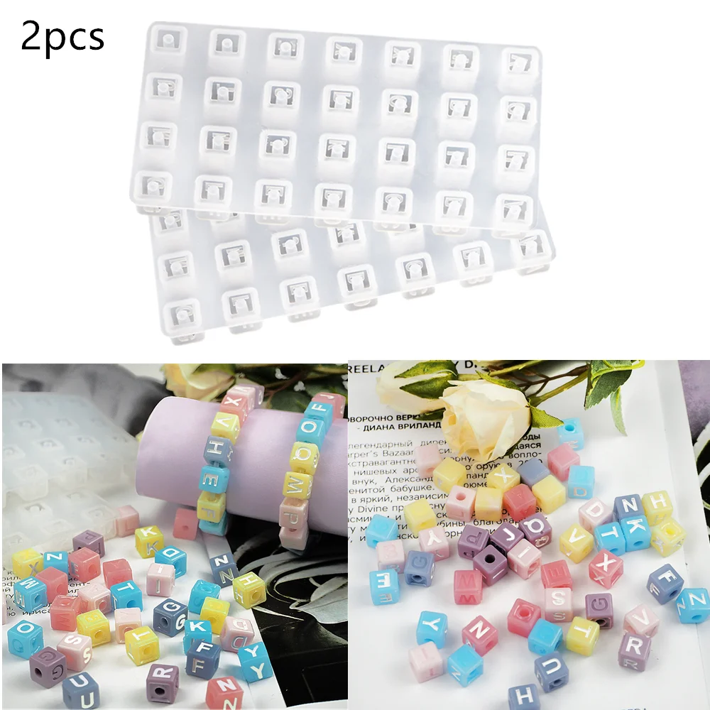 

2PCS Silicone Mould Alphabet Square Cube Number Beads For Jewelry Making Diy Bracelet Kid Diy Material Letter Resin Casting Mold