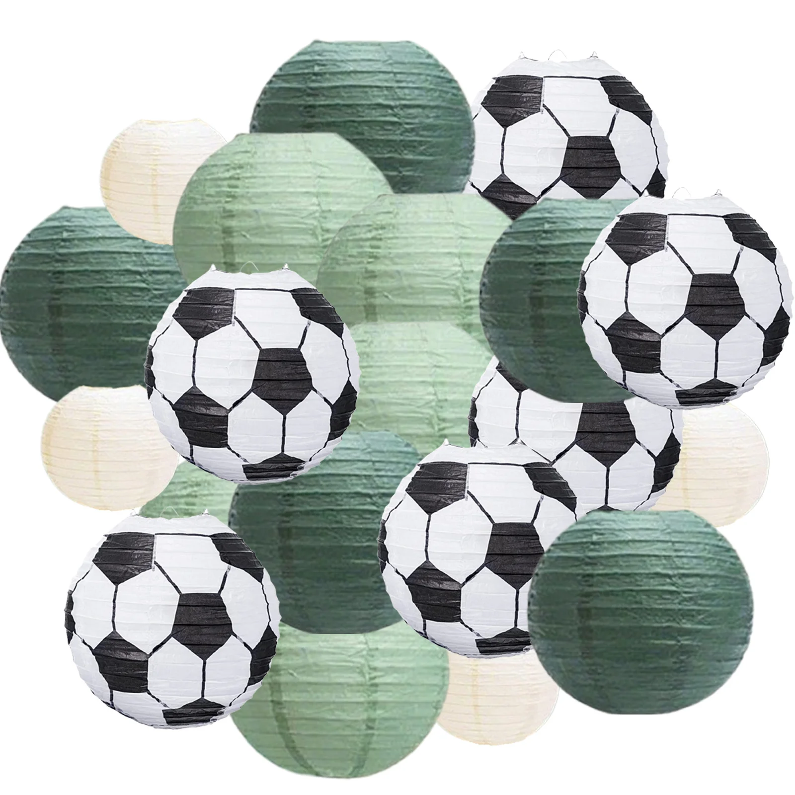 20 Stück Fußball-Papierlaternen-Set, 8 Zoll, 6 Zoll, zum Aufhängen, Tischdekoration, Geburtstagsfeier, Decke, Sportthema, für Kinder und Erwachsene, Festival – Detail 2
