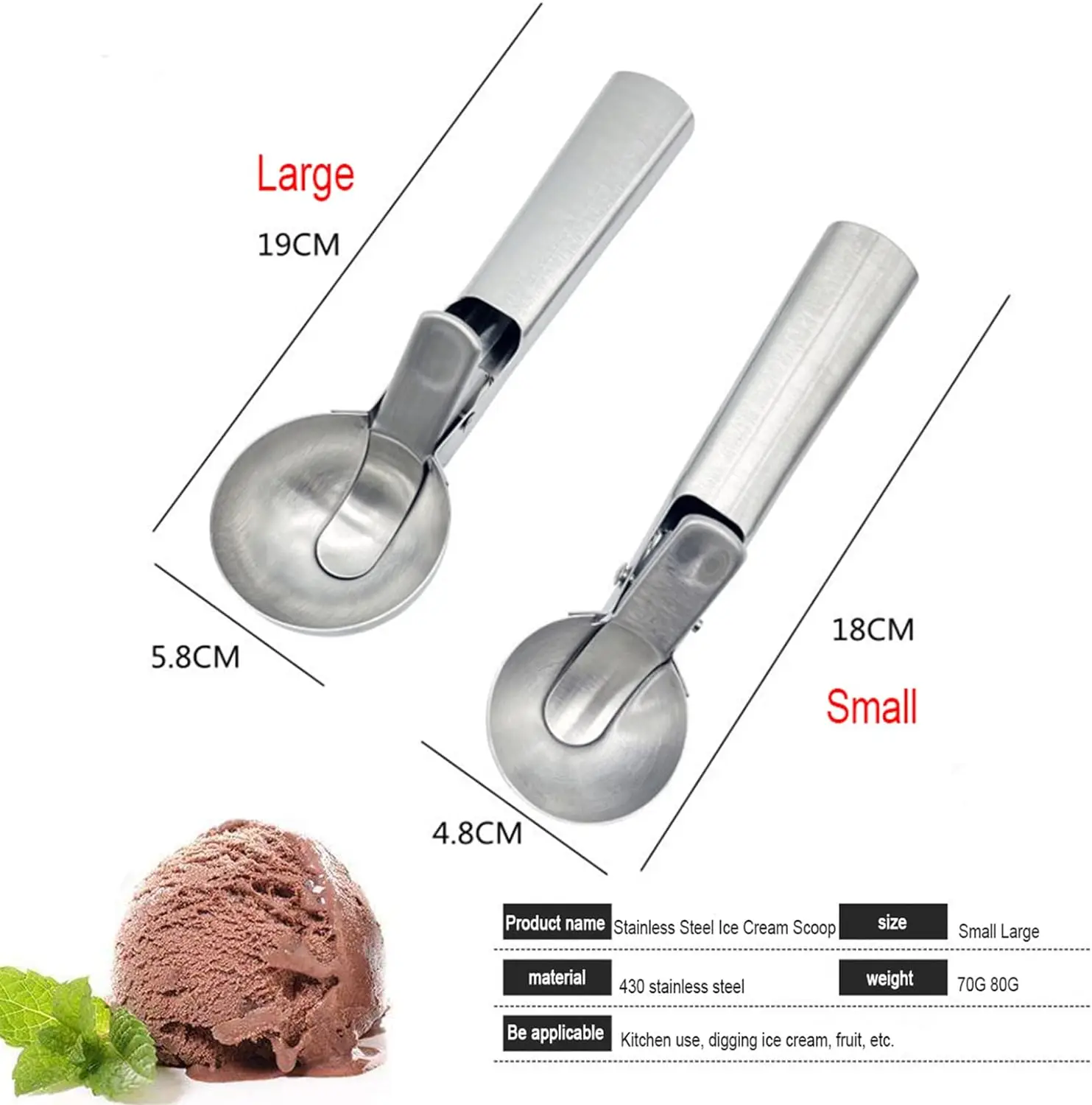 Mvckyi Multifunctional Small Ice Cream Scoops Stainless Steel Scoop Fruit Watermelon Spoon Ball Scoop Household Ice Cream Tools