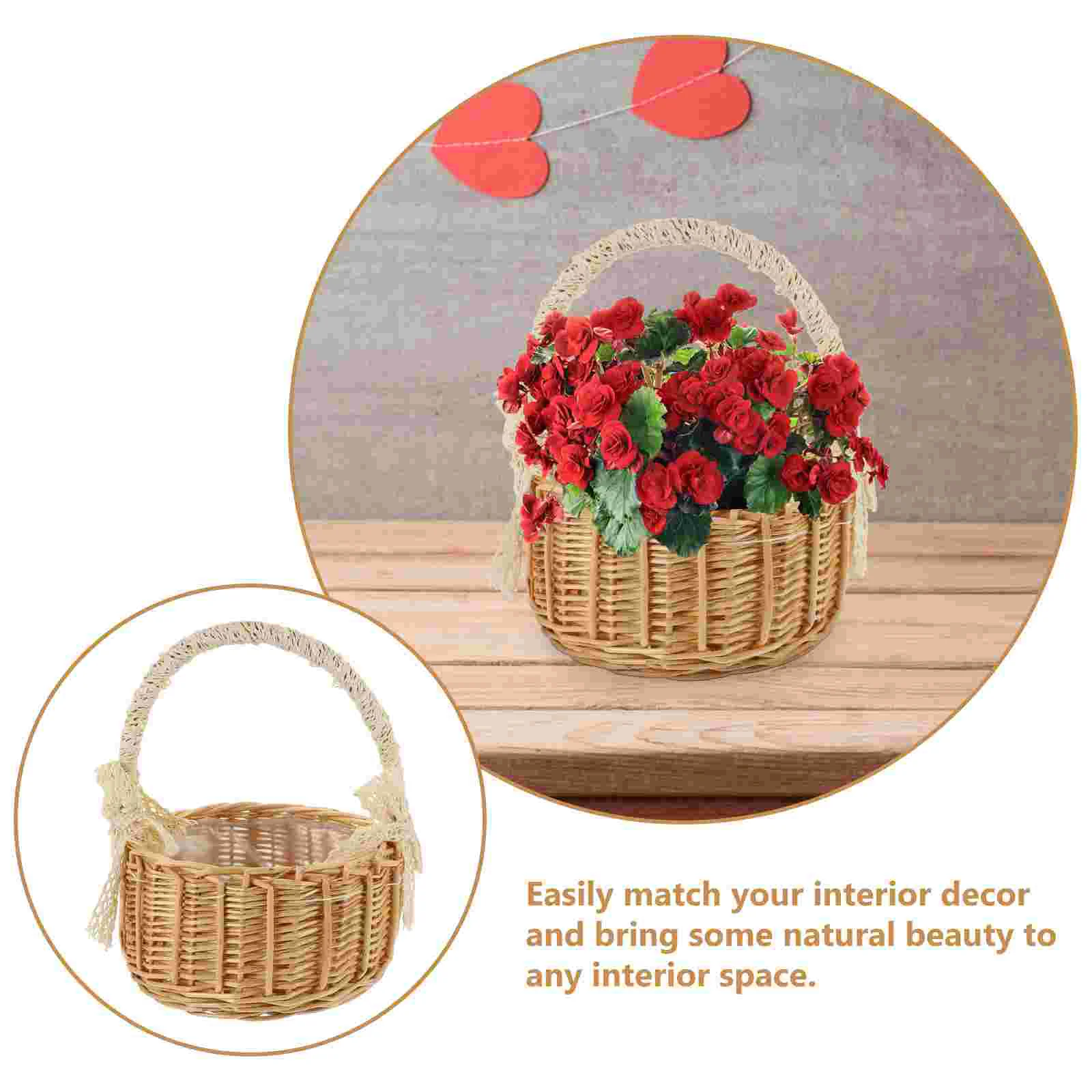 Woven Rattan Basket Storage Bins Flower Home Decor Material Eco Friendly Baskets For Snacks Kitchen Living Room Containers 2