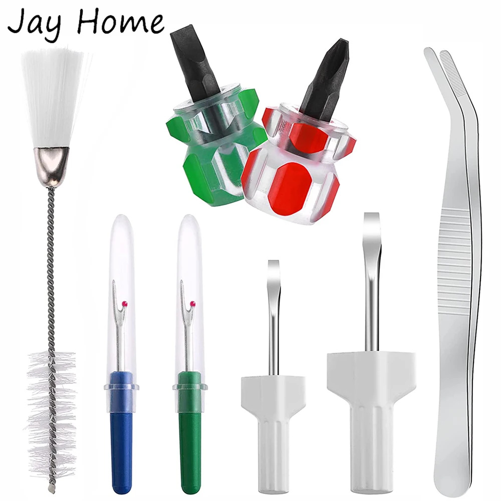 8Pcs Sewing Machine Repair Tools Kit Seam Ripper with Screwdriver Tweezers Double Ended Cleaning
