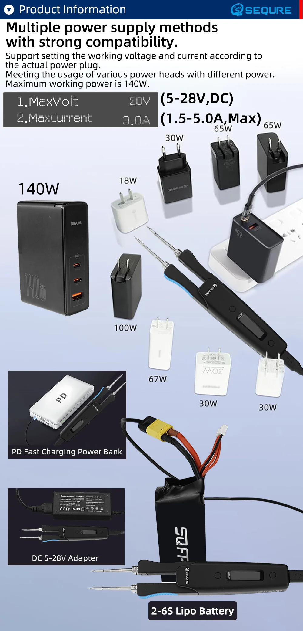 SEQURE HT140 Entlötpinzette Tragbarer 2-in-1-Lötkolben mit 1,8 m GND-Draht-Zubehörset – Detail 4